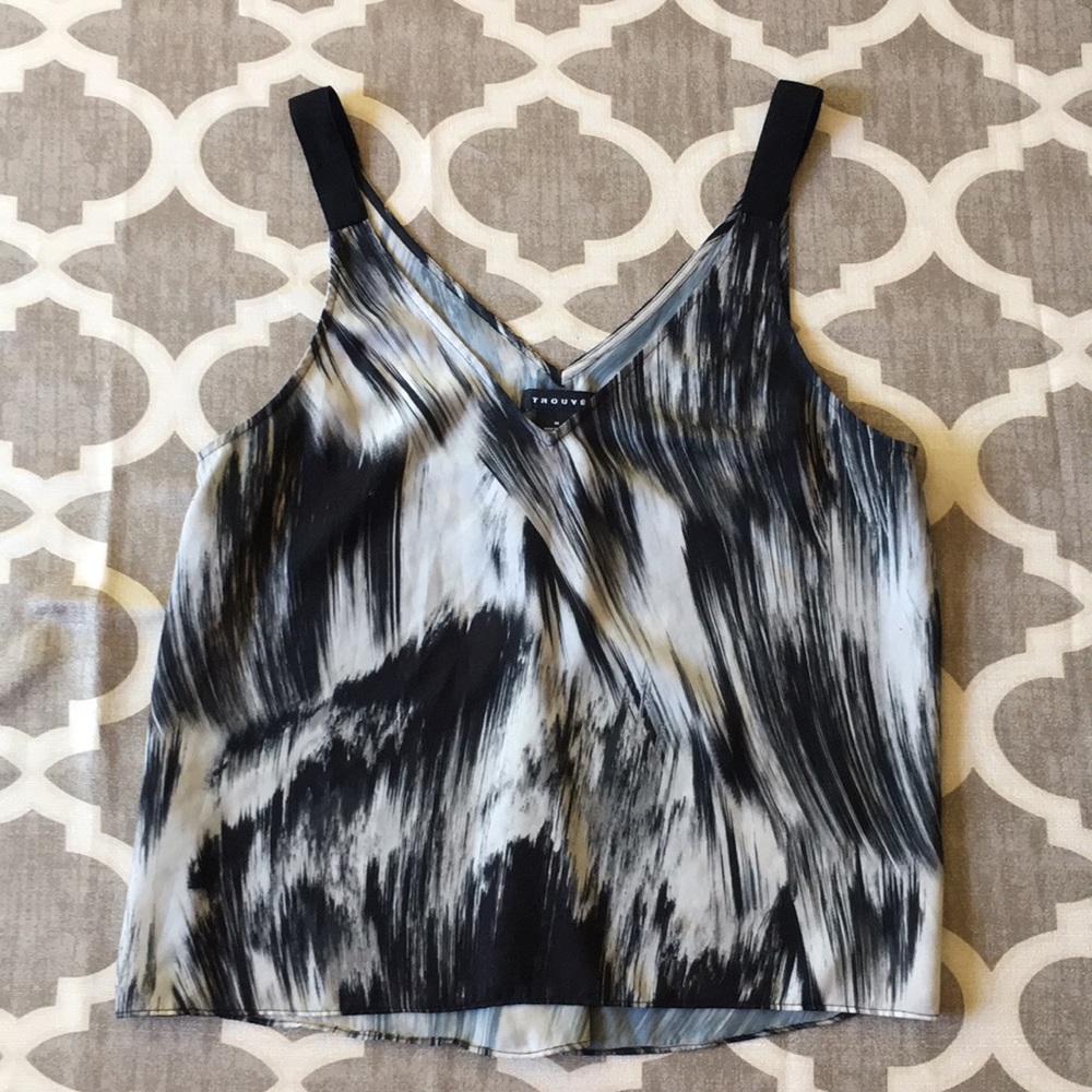 Trouve Nordstrom Chiffon Black and White Abstract Print Tank Sz M